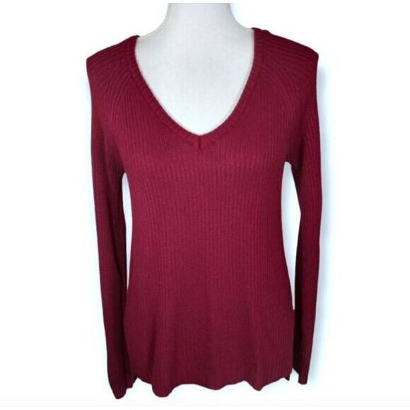 SO BURGUNDY RIBBED V-NECK SWEATER SZ.M EUC. - Picture 2 of 7
